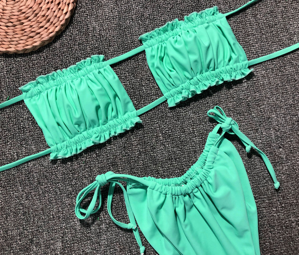 BEACHIN' Frill Trim Ruched Bikini Set