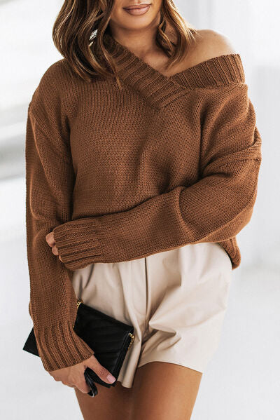 V-Neck Dropped Shoulder Sweater