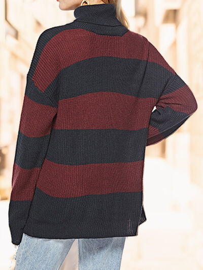 BeyondCozy Striped Turtleneck Long Sleeve Sweater