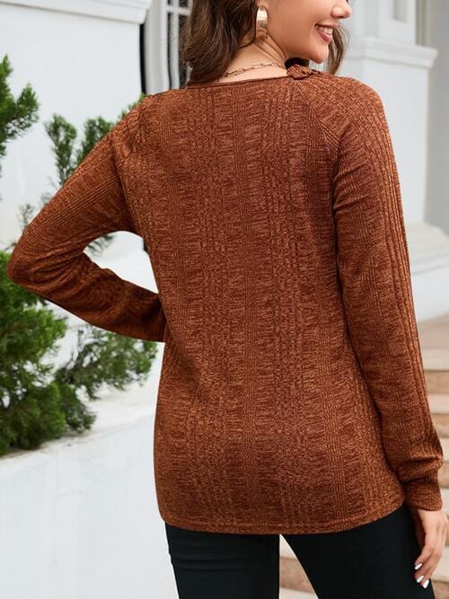 LoveByHannah Texture Round Neck Long Sleeve Knit Top