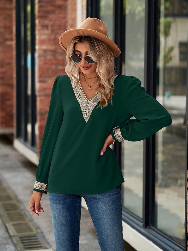 Full Size V-Neck Long Sleeve Blouse