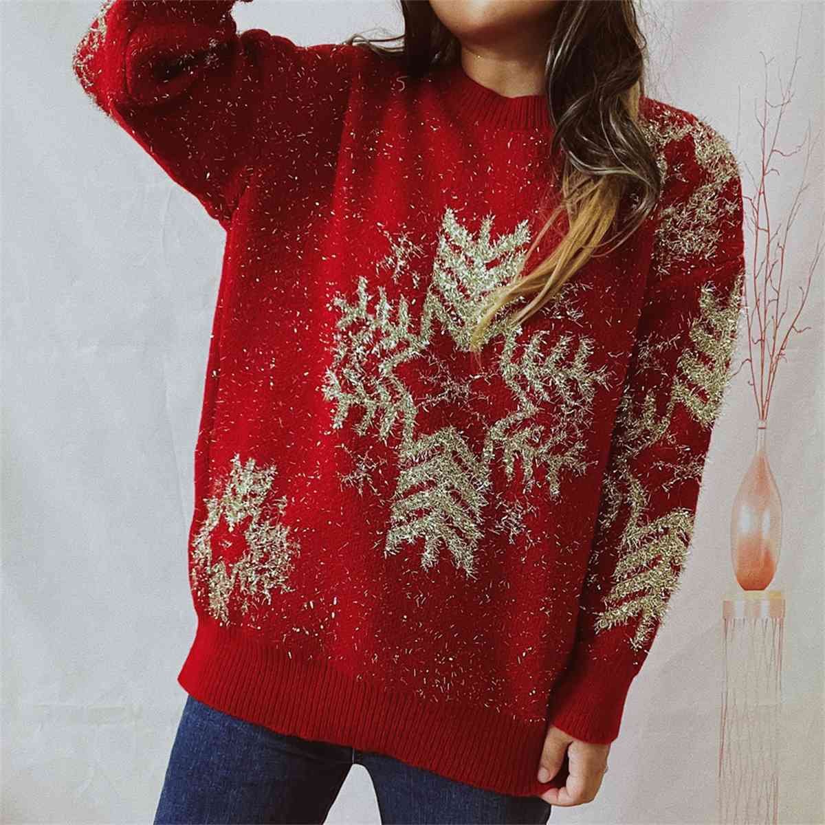 CHRISTMAS Snowflake Pattern Long Sleeve Sweater