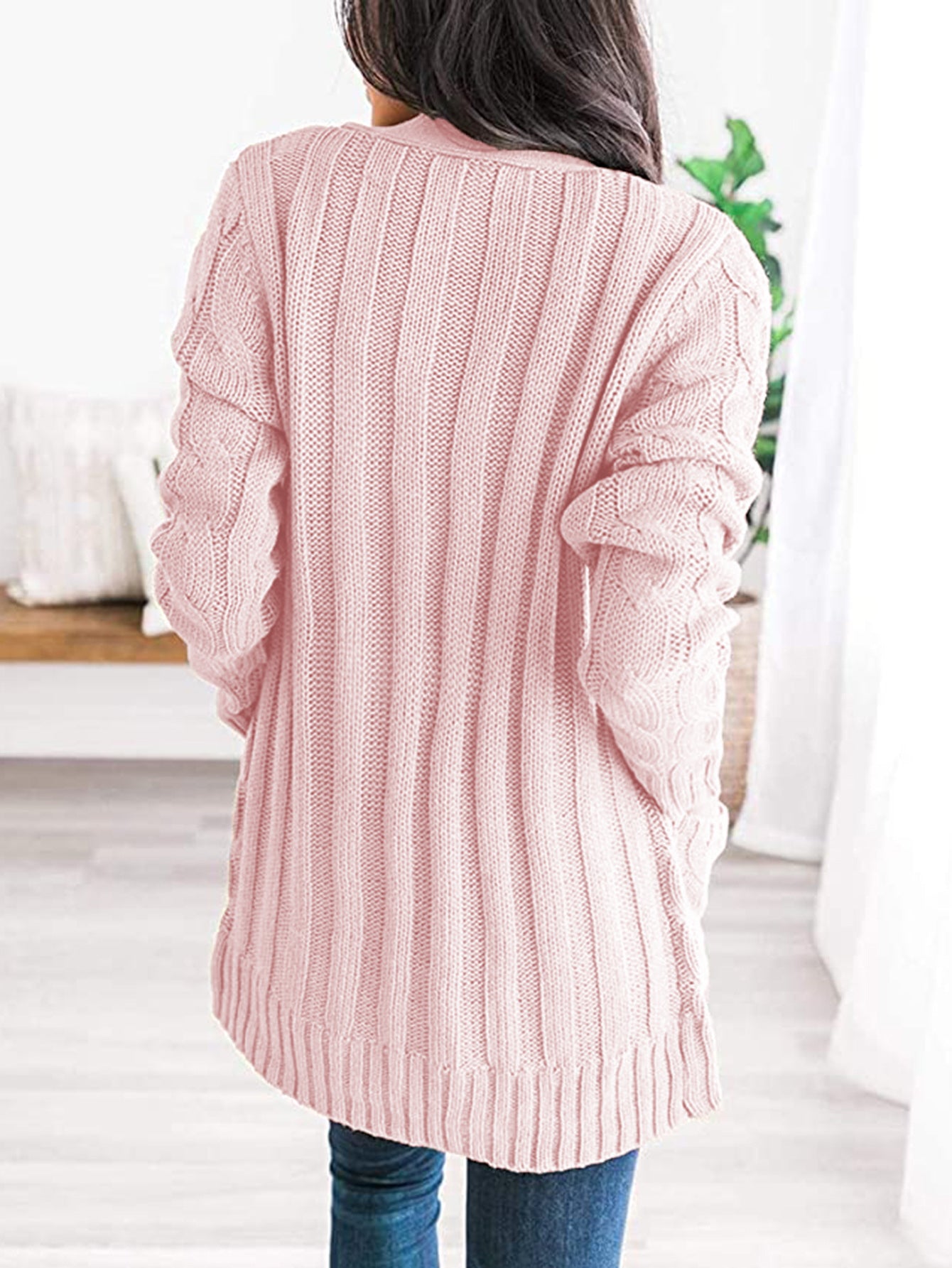 SavannahTree Cable-Knit Buttoned Cardigan with Pockets