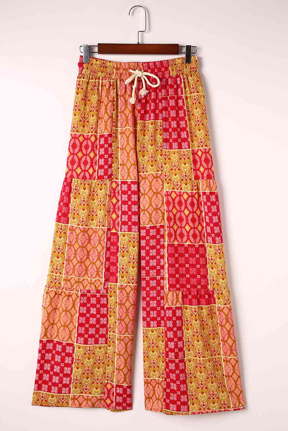 Bohemian Woman Patchwork Drawstring Wide Leg Pants