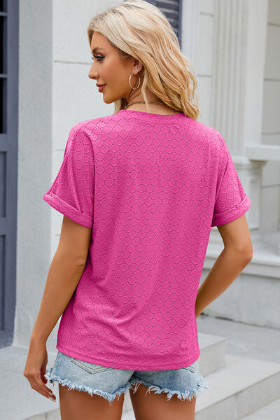 Eyelet Notched Short Sleeve T-Shirt