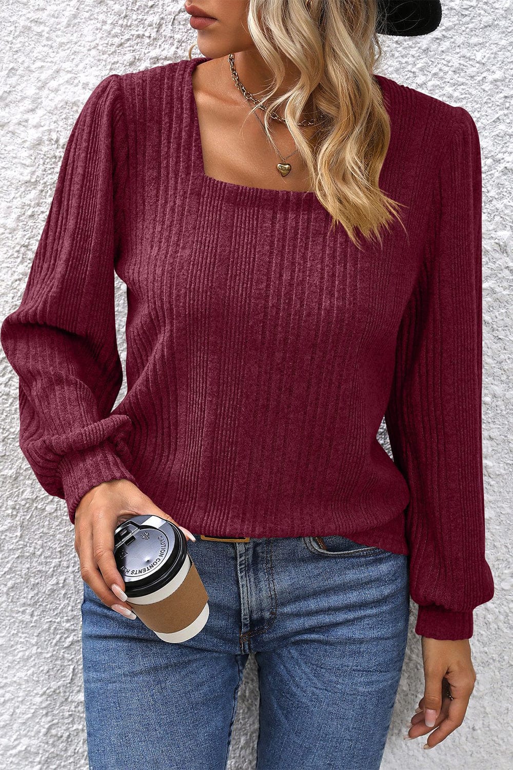 Full Size Square Neck Puff Sleeve Blouse