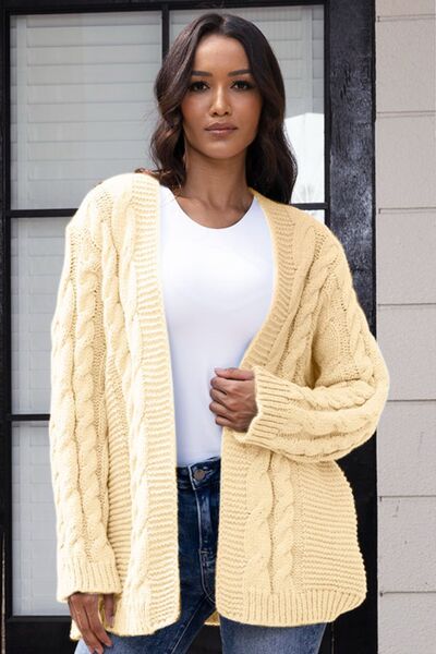 SocialBee Open Front Cable-Knit Cardigan