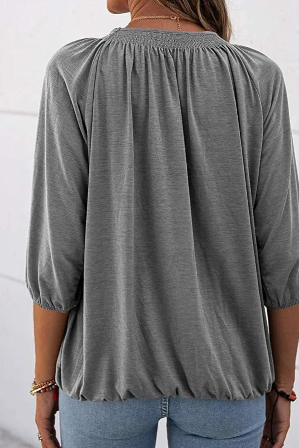 Full Size Gathered Detail Round Neck T-Shirt