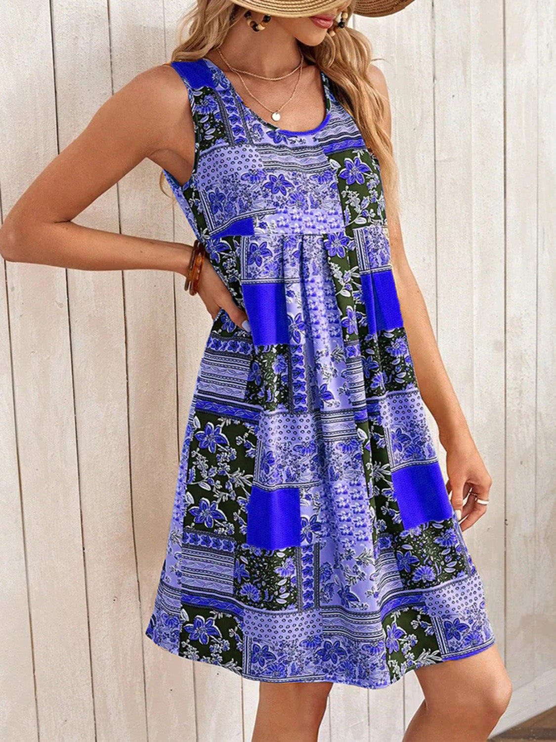 Full Size Printed Sleeveless Mini Dress