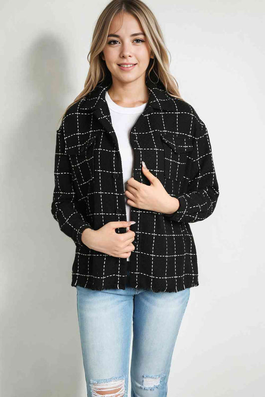 Lydia Black Plaid Raw Hem Jacket with Pockets