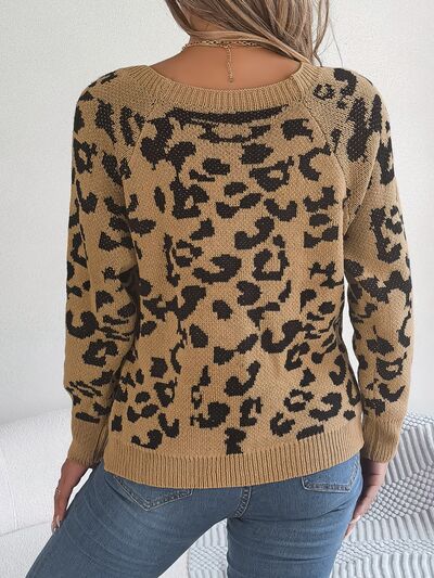 BodaciousBabe Leopard Buttoned Square Neck Sweater
