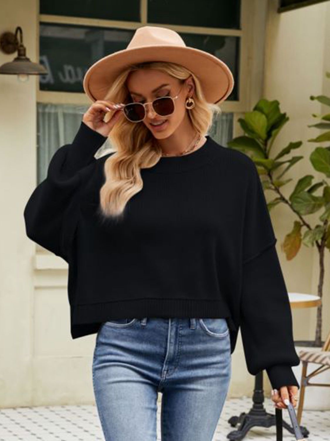 Chic Babe' Round Neck Dropped Shoulder Sweater 🦋