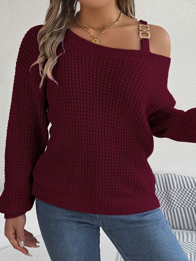 Allissa Asymmetrical Neck Cold Shoulder Long Sleeve Sweater