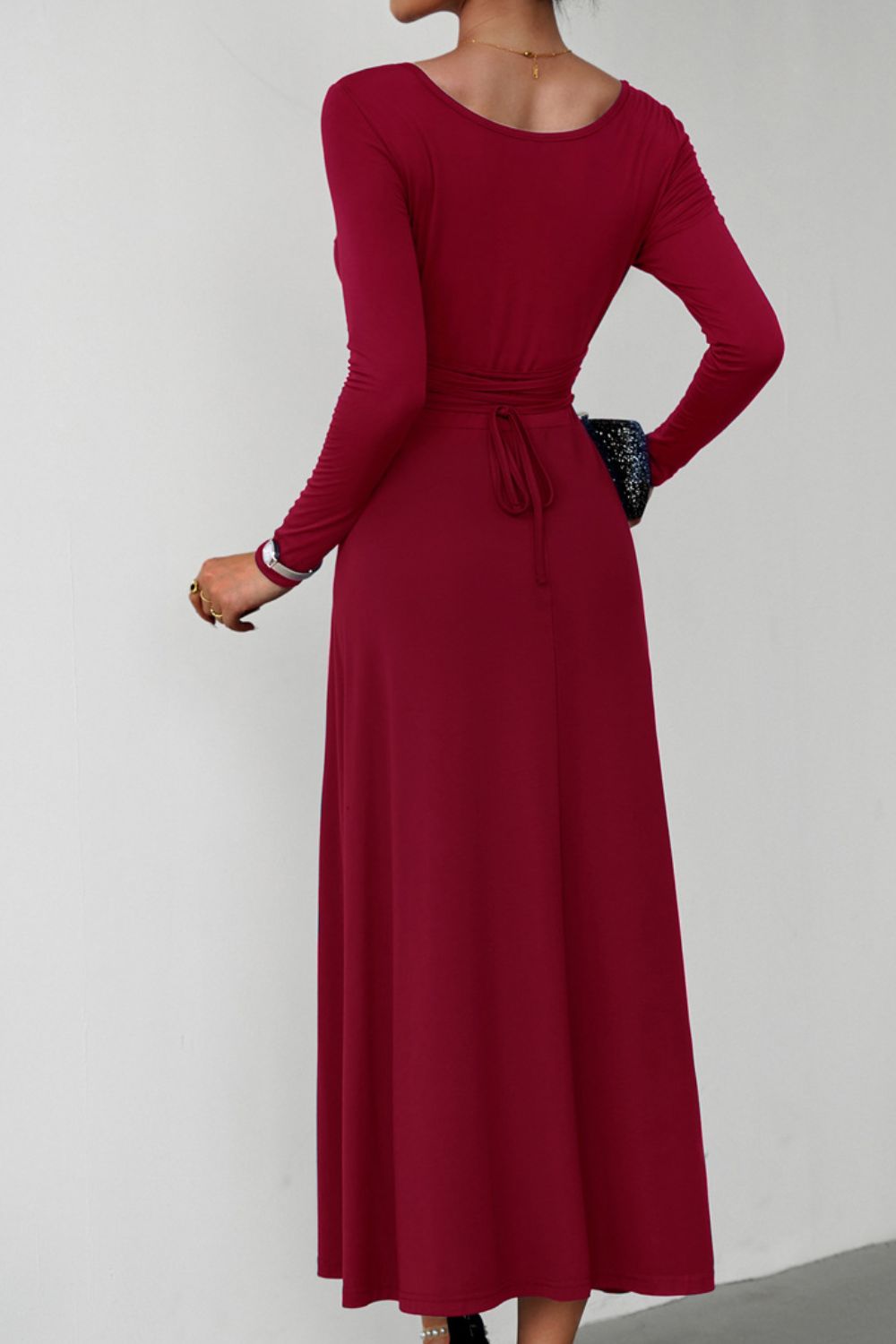 Arlowe Lea Scoop Neck Long Sleeve Lace-Up Maxi Dress