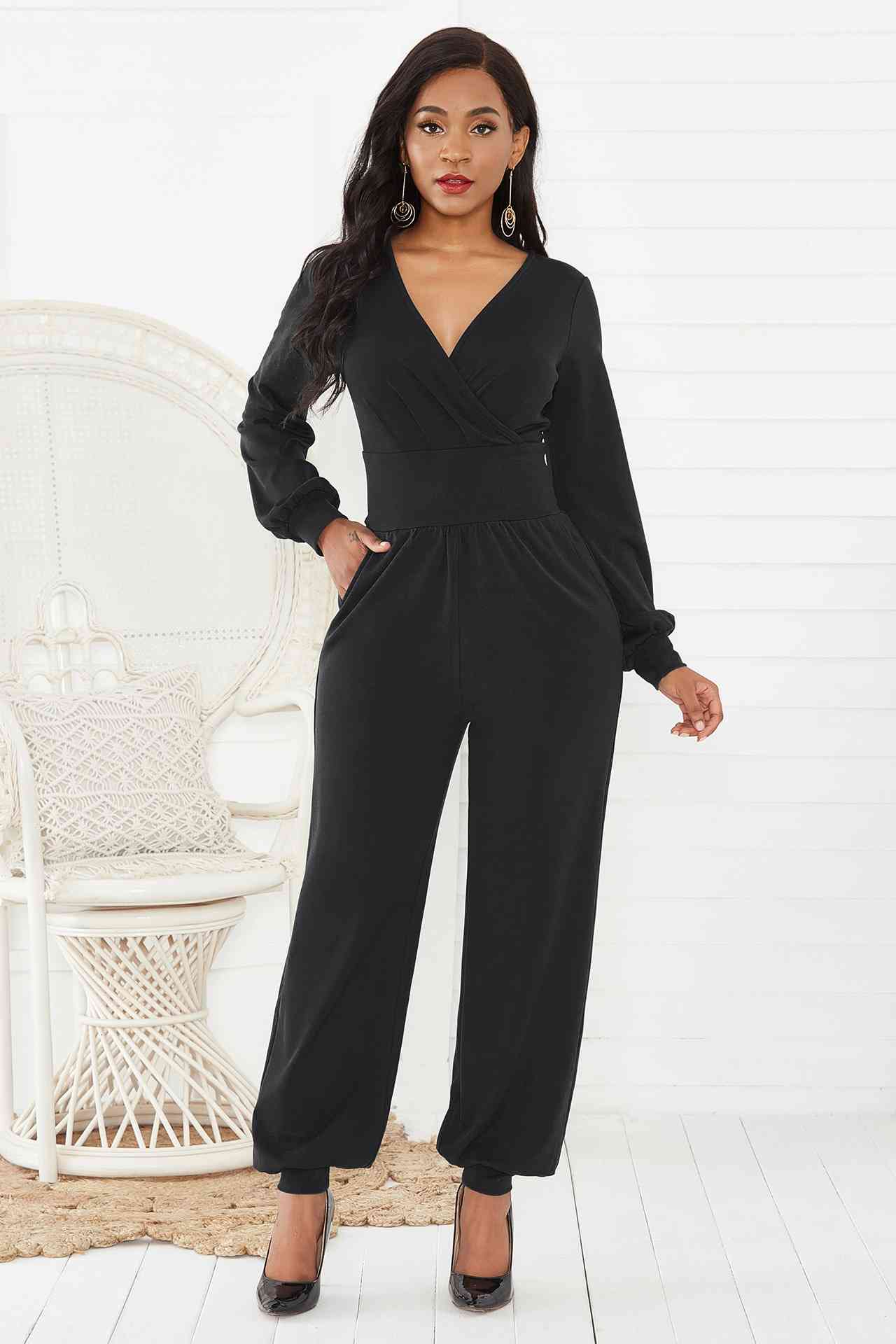 NatureJumpers Gathered Detail Surplice Lantern Sleeve Jumpsuit