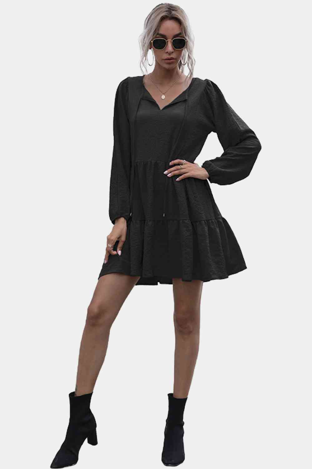 Women's Clarisia Tie Neck Ruffle Hem Dress