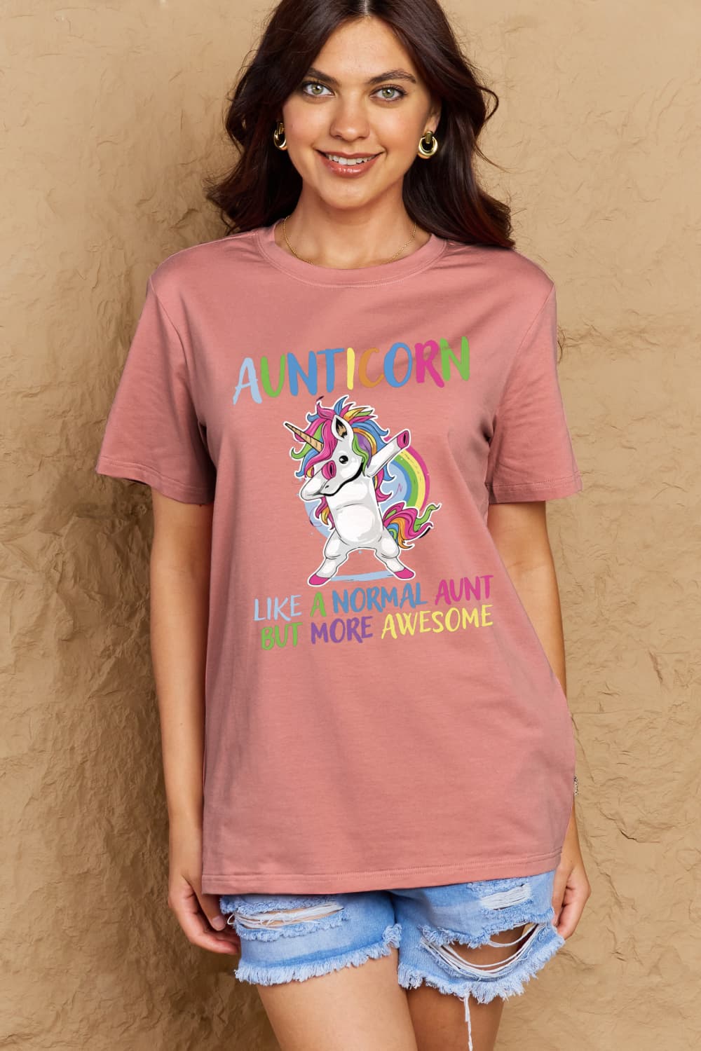 Simply Love Full Size AUNTICORN LIKE A NORMAL AUNT BUT MORE AWESOME Graphic Cotton Tee