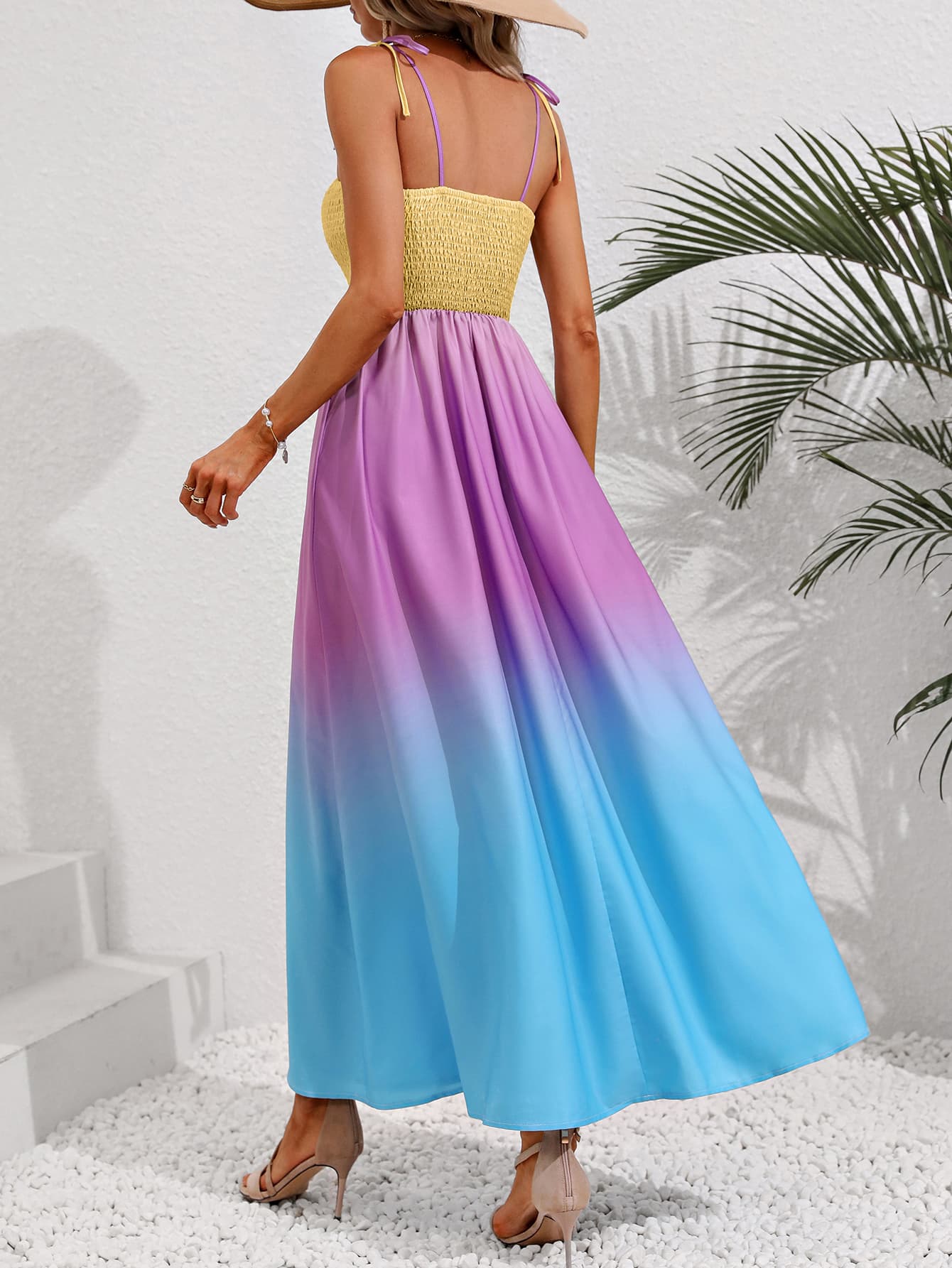 IdeationJovial Color Block Tie Shoulder Smocked Maxi Dress