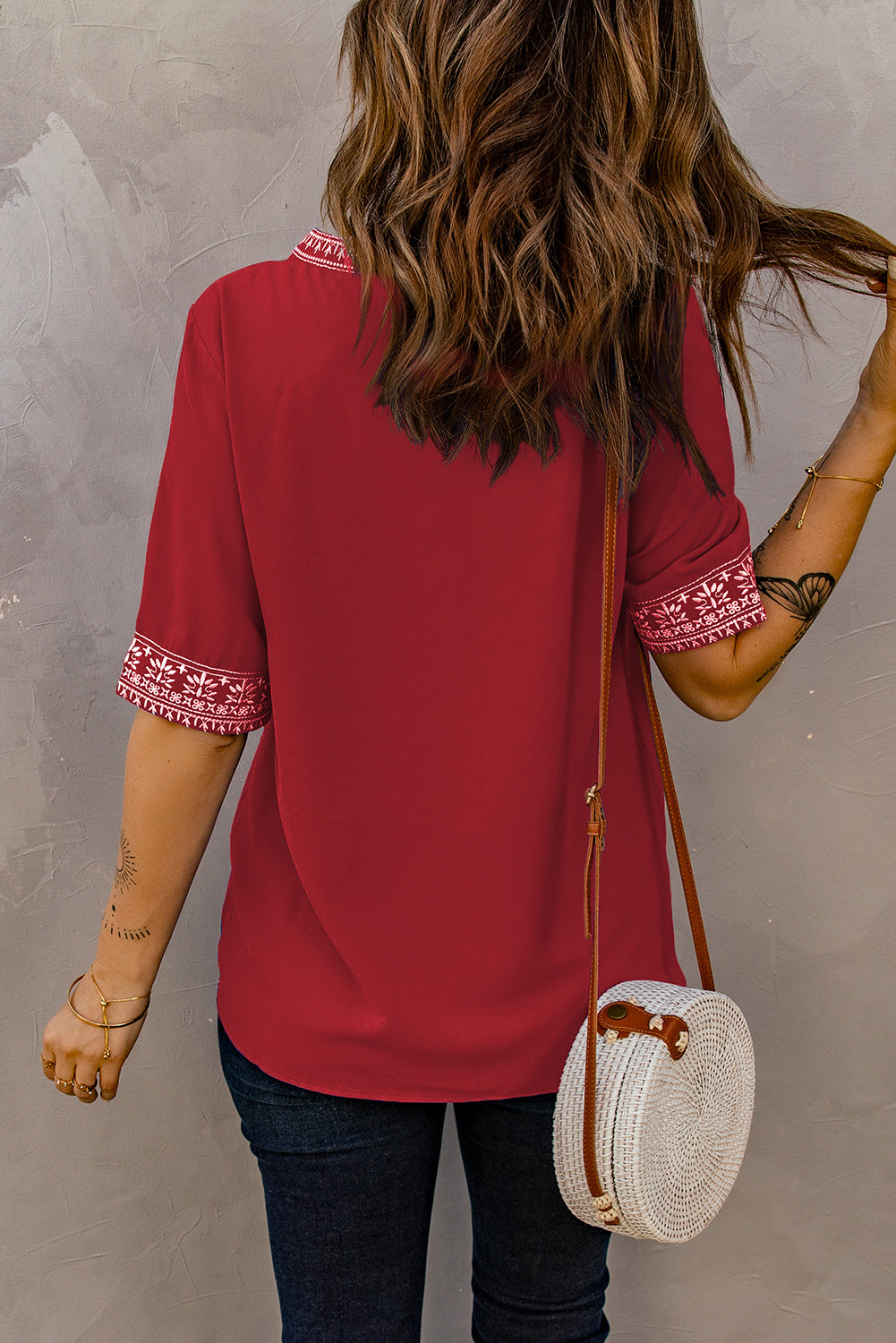 Women's Full Size Embroidered V-Neck Top