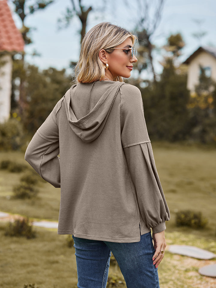 Full Size Dropped Shoulder Button-Down Hoodie