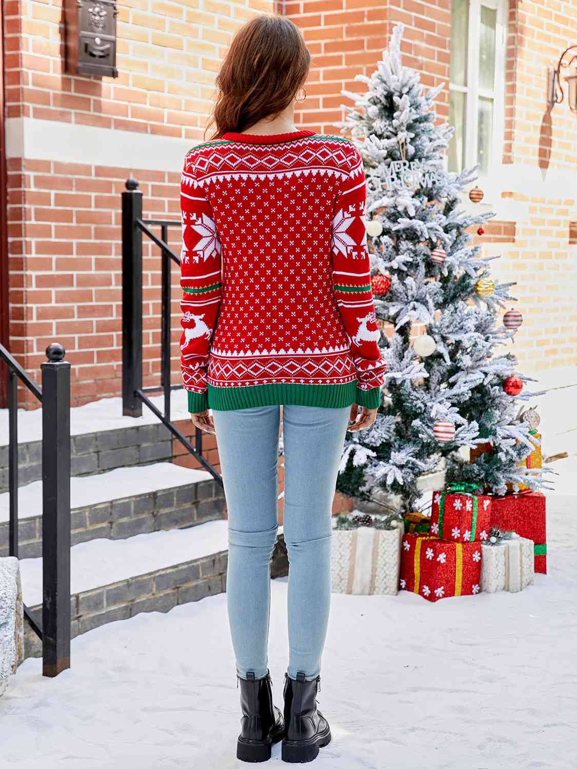 CHRISTMAS THEMED Letter Graphic Round Neck Long Sleeve Sweater