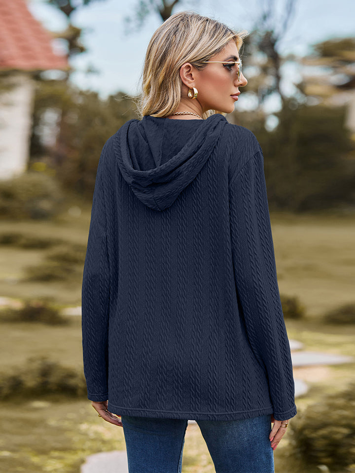 Full Size Cable-Knit Hooded Blouse