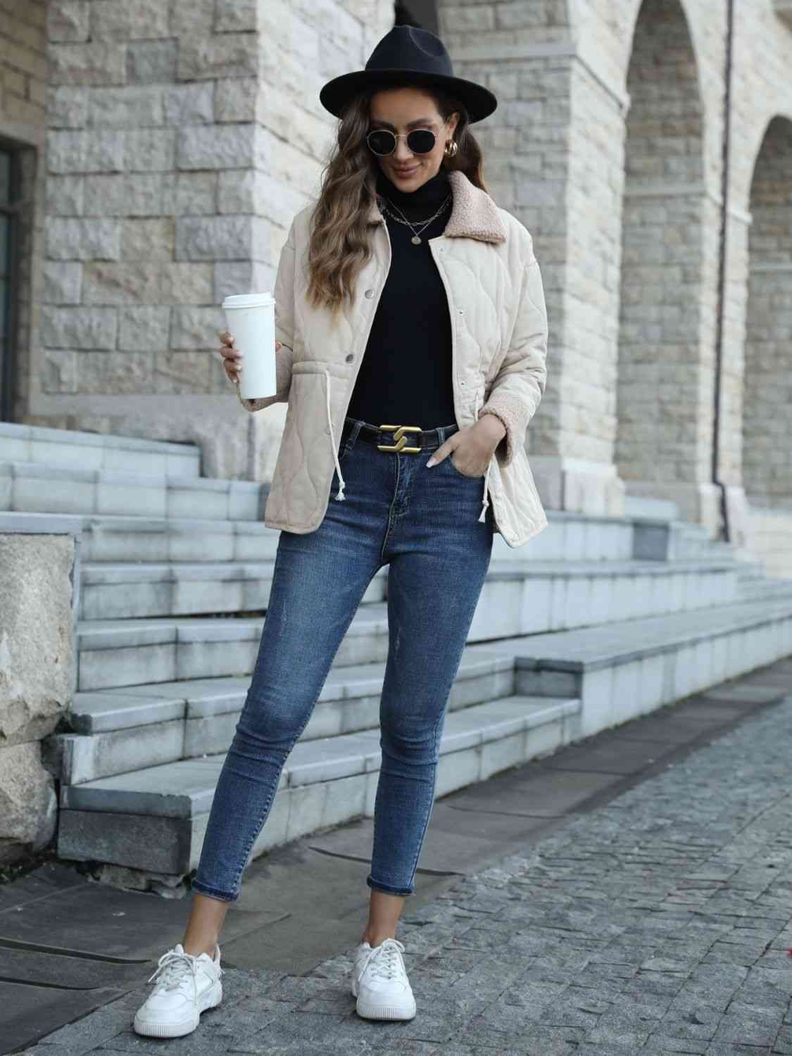 FashionToFigureTrends White Snap Down Collared Jacket