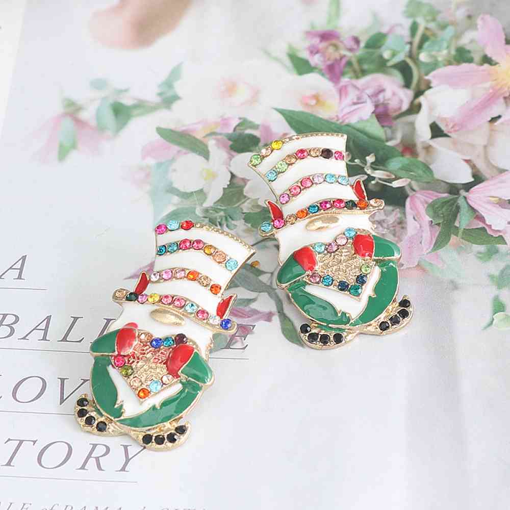 Rhinestone Alloy Santa Earrings