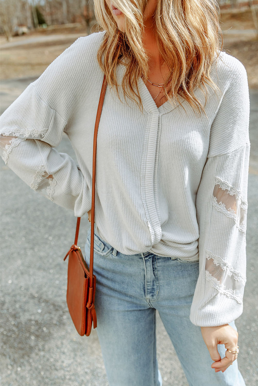 Beauteous V-Neck Dropped Shoulder Blouse