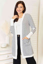 Double Take Striped Open Front Longline Cardigan