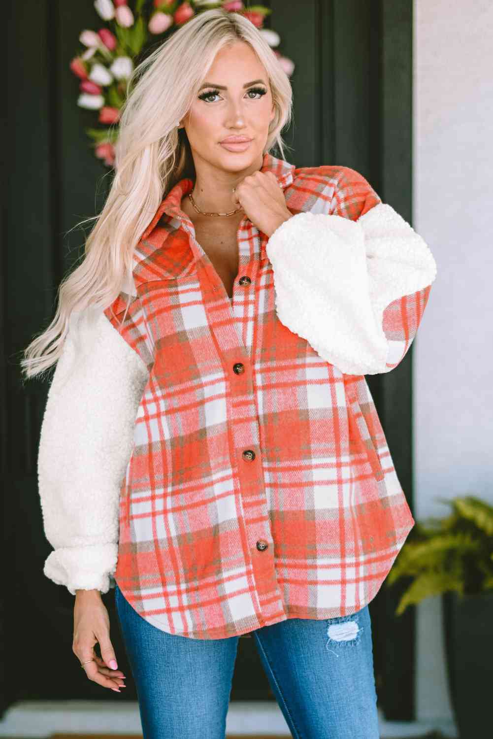 Plaid Button Down Jacket with Pockets