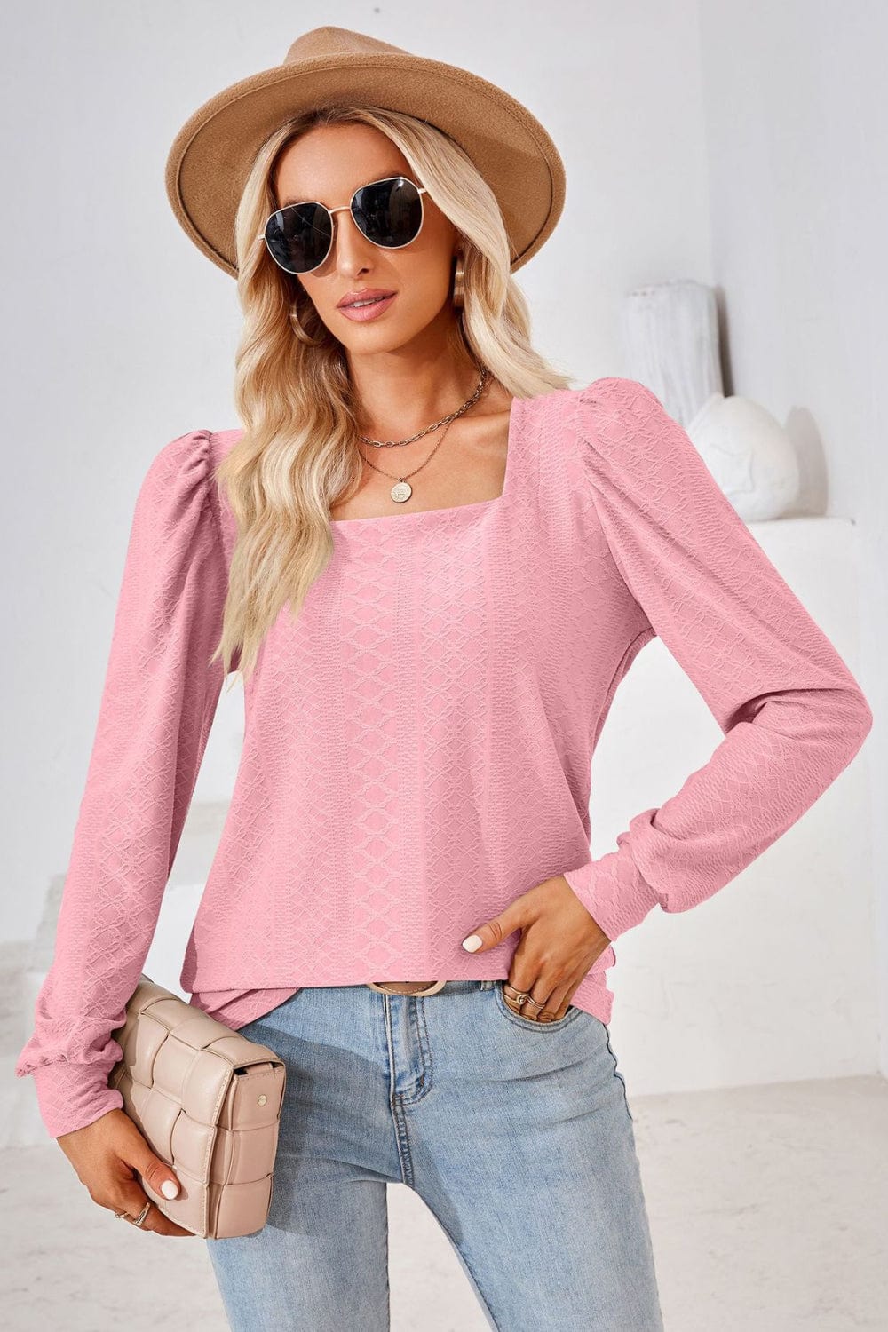 Full Size Square Neck Puff Sleeve Blouse