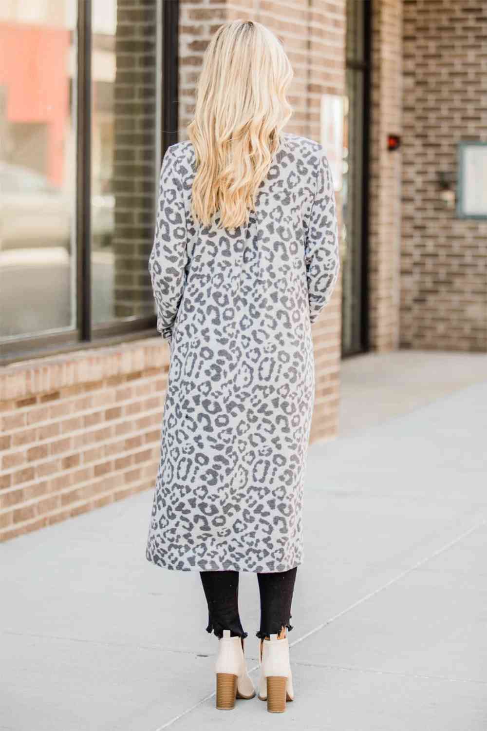 Cloudy Blue Open Front Leopard Cardigan