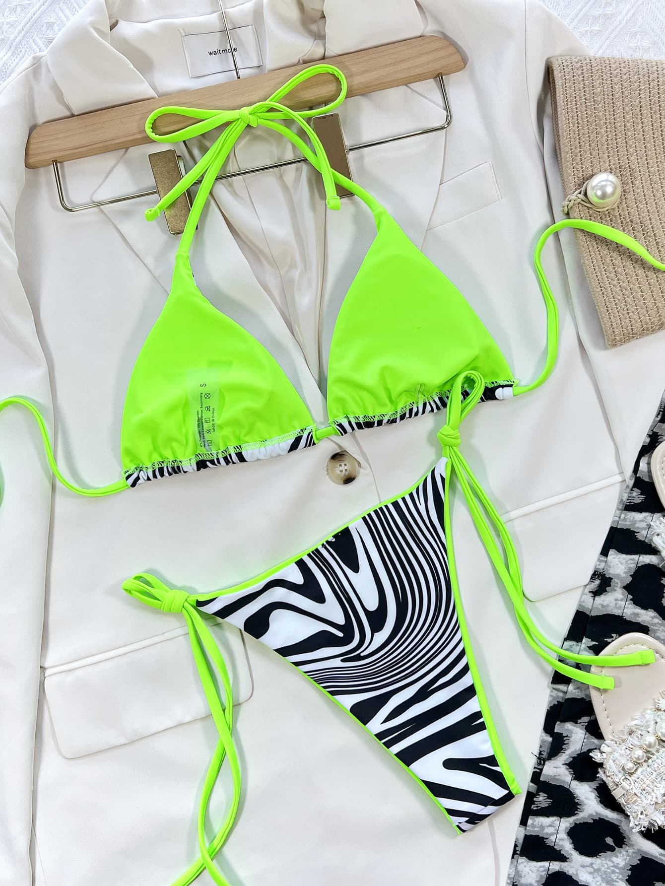 CY APPLE Zebra Print Halter Neck Bikini Set