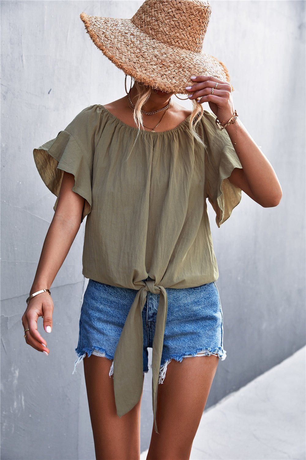 Women's Flutter Sleeve Tie-Front Blouse