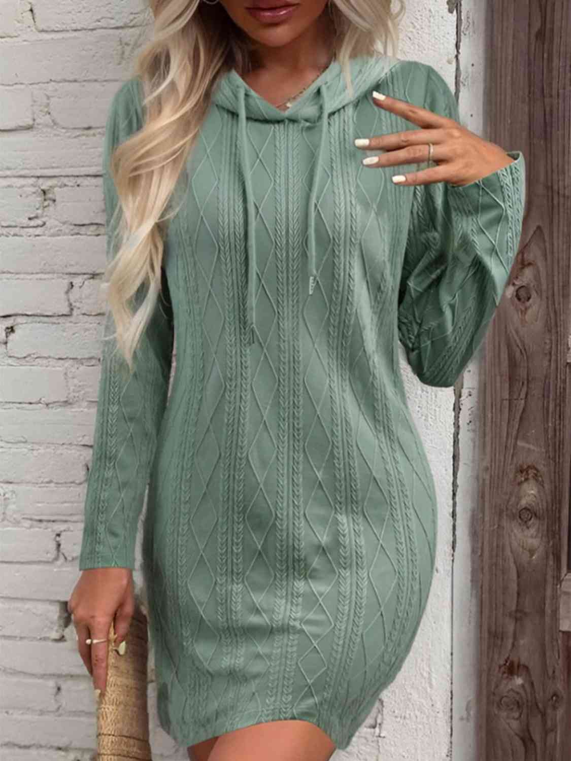 CozyWonders Full Size Drawstring Hooded Sweater Dress