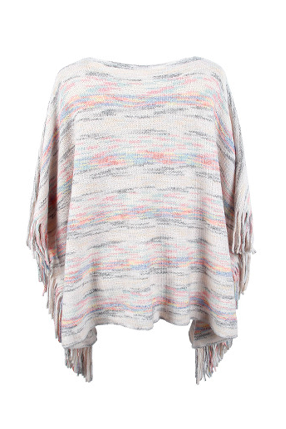 One Size Round Neck Fringe Detail Sleeve Poncho