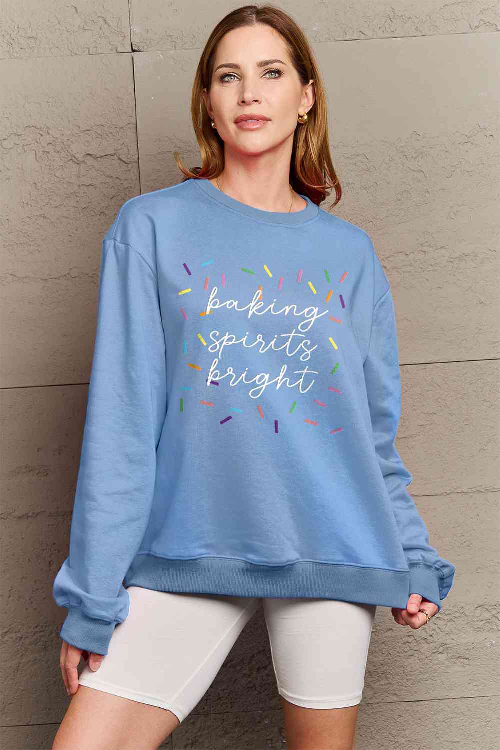 Simply Love Full Size CHRISTMAS Letter Graphic Round Neck Long Sleeve Sweatshirt