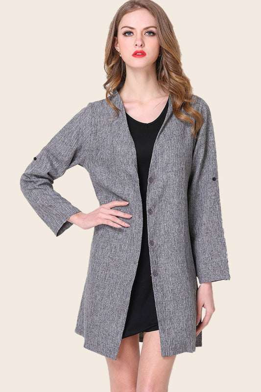 Women's Plus Size Heathered Button Front Trench Coat