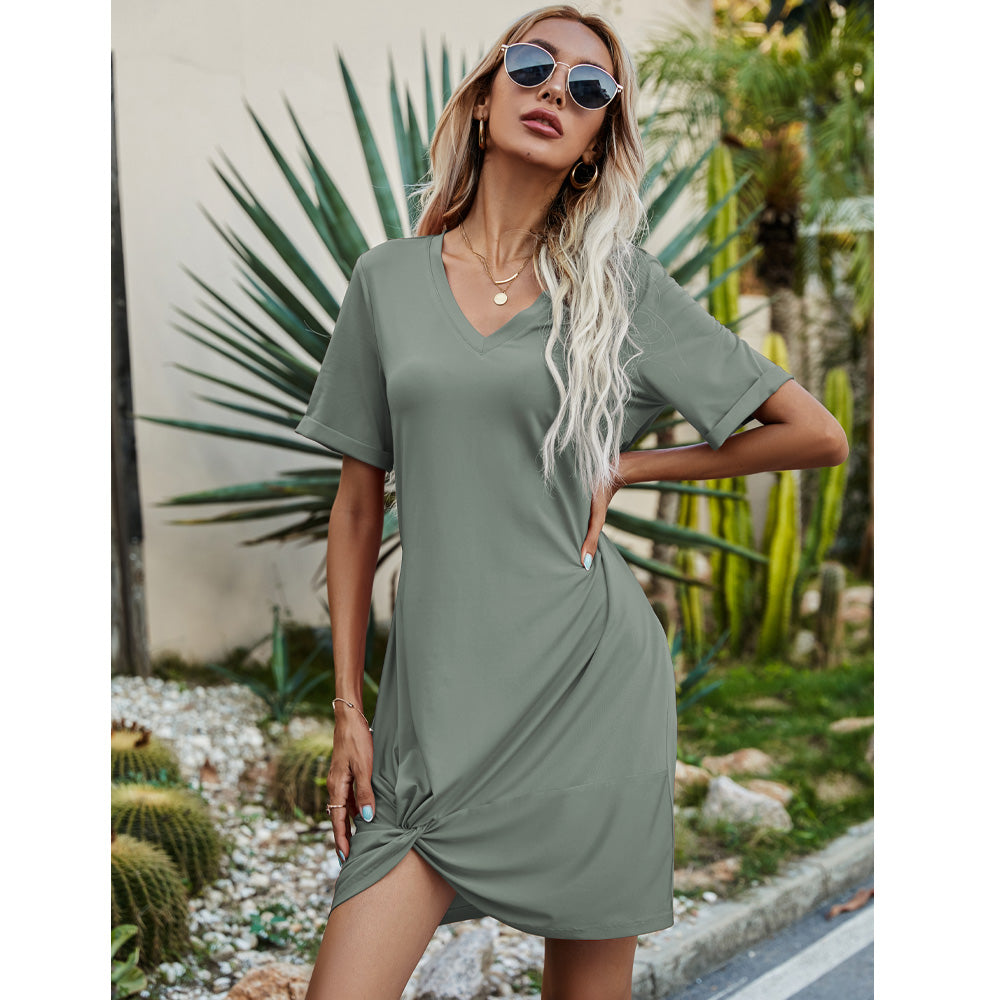 Women's Twisted V-Neck Short Sleeve Dress