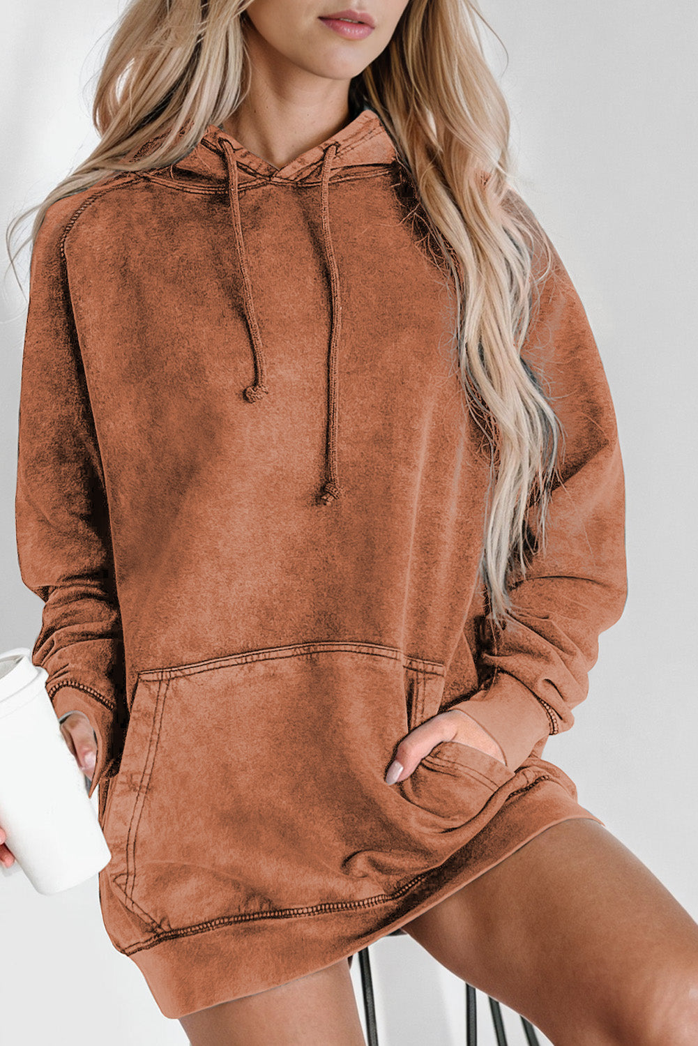 Full Size Long Sleeve Front Pocket Hoodie