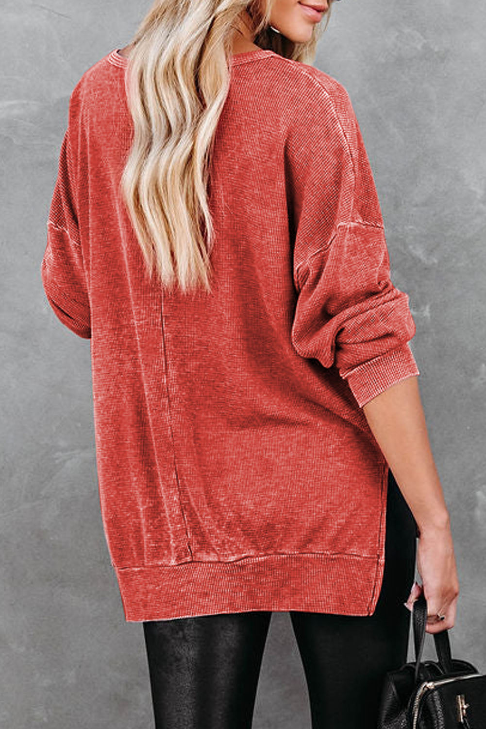 Full Size Dropped Shoulder Slit Sweatshirt