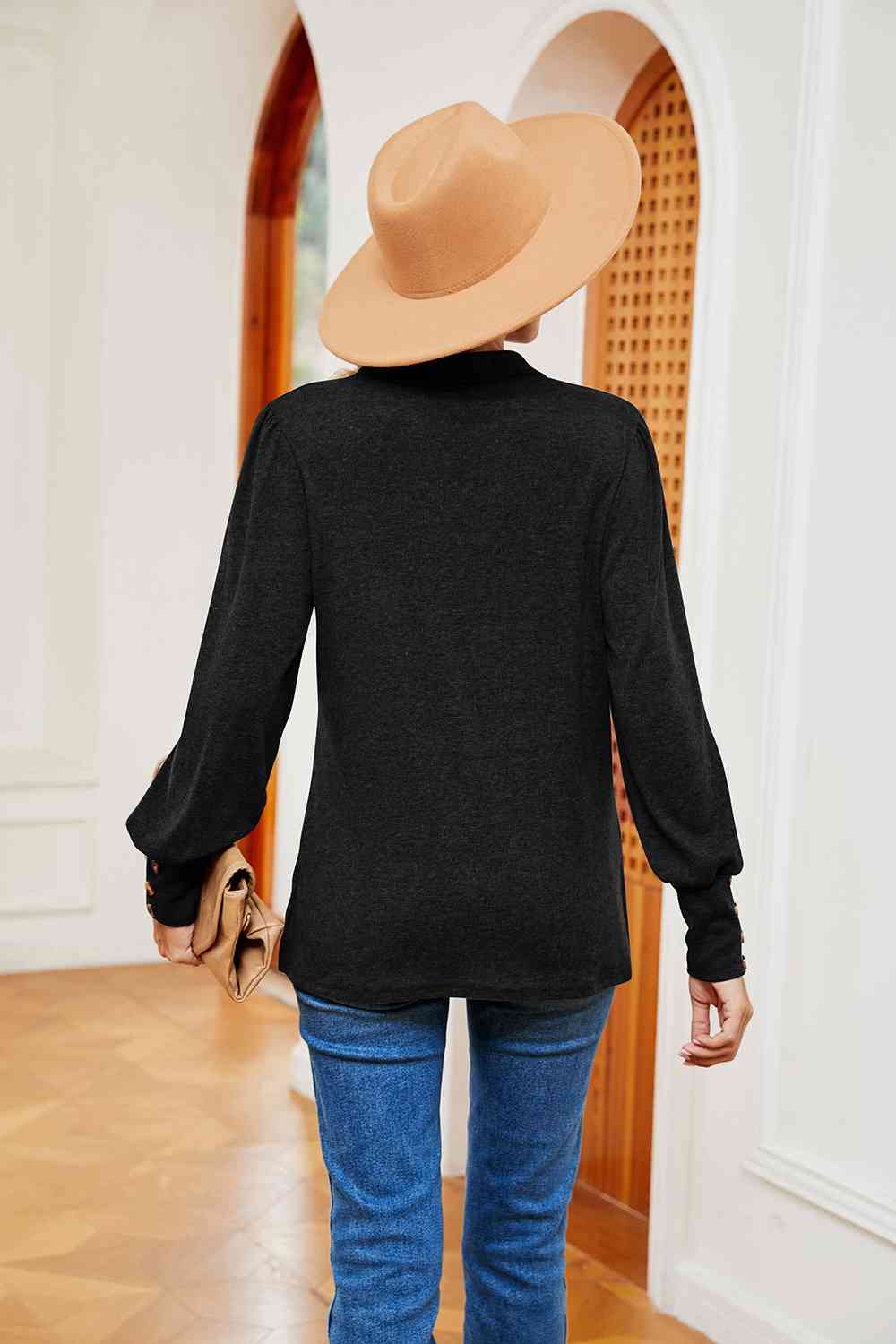 Full Size Johnny Collar Long Sleeve Top