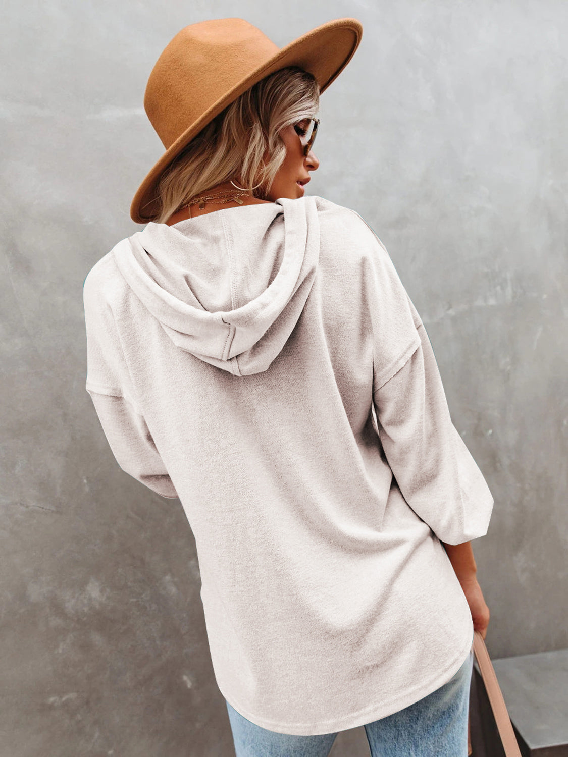 Full Size Buttoned Drop Shoulder Hoodie