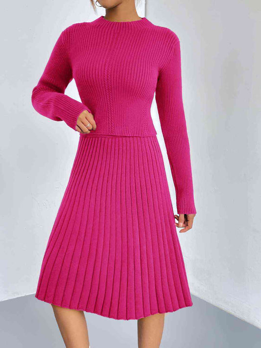 CozyWonders Rib-Knit Sweater and Skirt Set