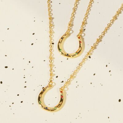 Inlaid Zircon 18K Gold-Plated U Shape Pendant Necklace