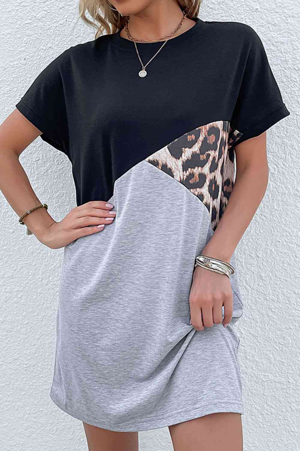 Women's Candida Color Block Leopard Tee Dress