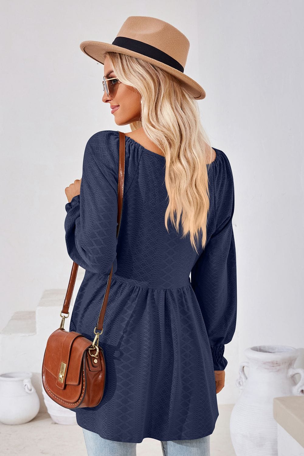 Full Size V-Neck Lantern Sleeve Blouse