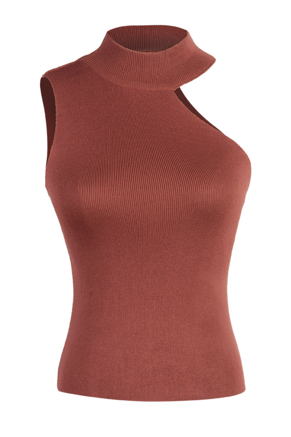 OCEAN CHIC Asymmetrical Sleeveless Rib-Knit Top