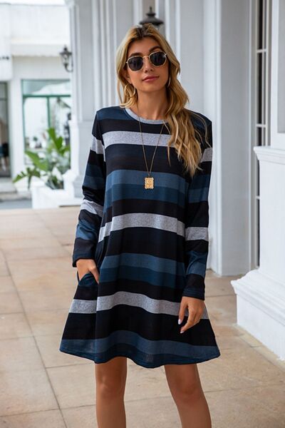 Women's Candida Striped Round Neck Long Sleeve Dress